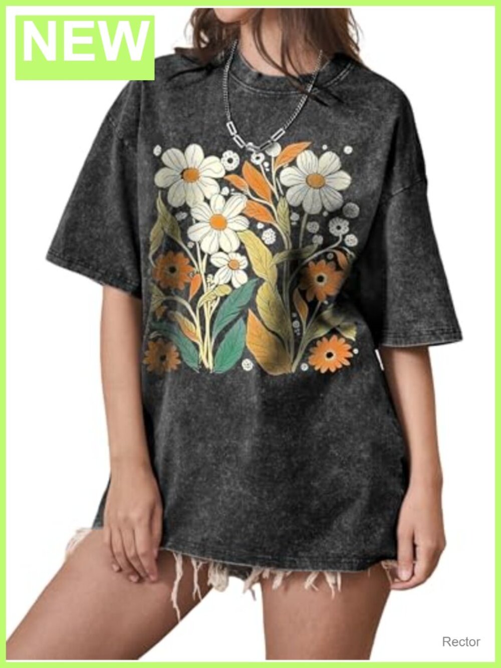 Womens Oversized Flower Graphic T Shirt Short Sleeve Crewneck